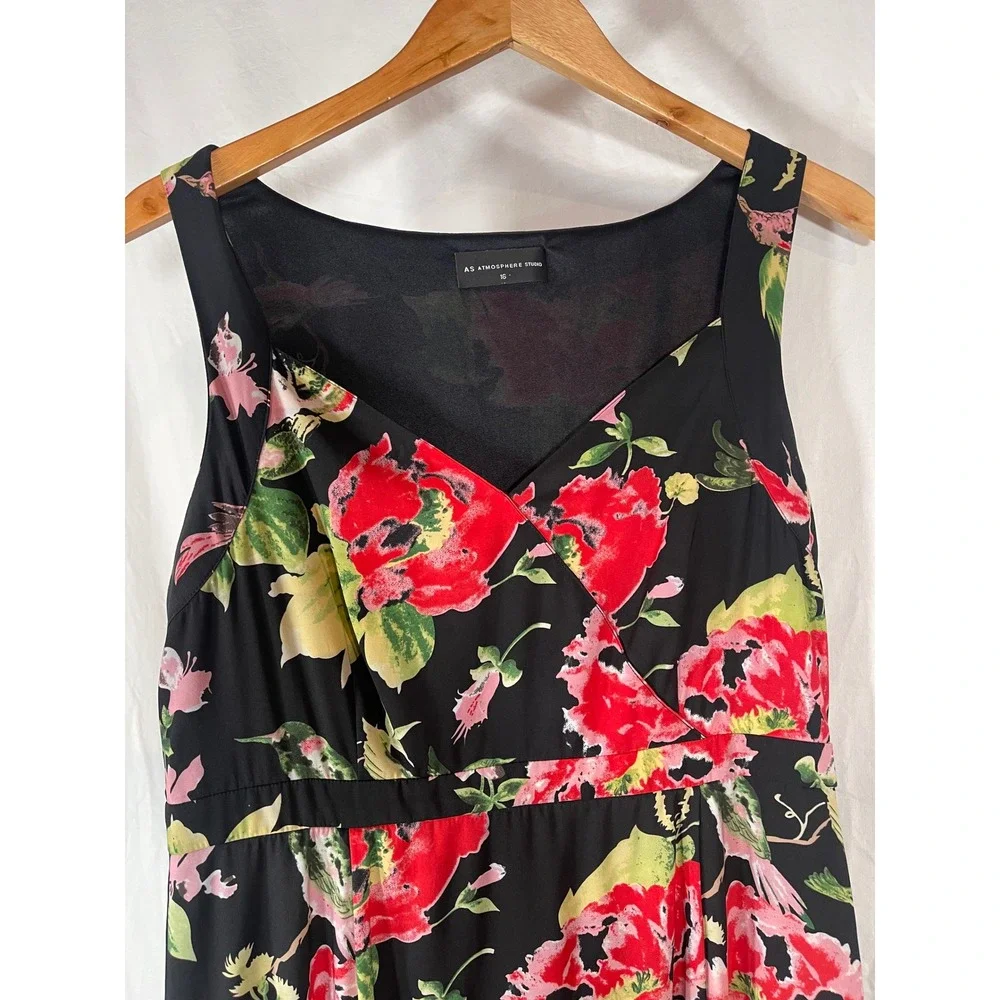 AS Atmosphere Studio Floral Sleeveless Midi Dress Black Red Pink Womens 16